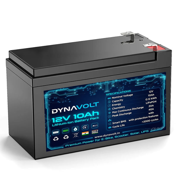 DYNAVOLT™ 12v 10ah LiFeP04 High Back-up Rechargeable Battery for ups, solar, agriculture spray pump, Ride-on Toys,Lighting