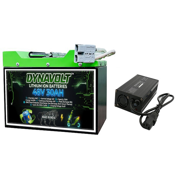 DYNAVOLT™ 48v 30ah Lithium Ion Battery for 70-80kms Range 3 years warranty with Advanced Included with Charger for E-bikes, E-scooters etc